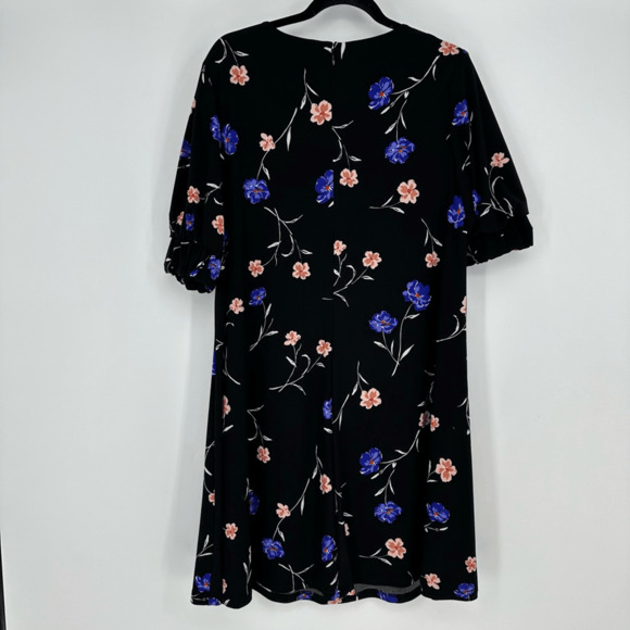 Ralph Lauren Womens 12 Jersey Dress A-Line Black Floral Round Neck Short Sleeve - Picture 4 of 8